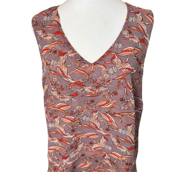CAbi Good Luck Blouse Ribbon Crane V Neck Sleeveless Bird Print Womens Medium M - Picture 2 of 11